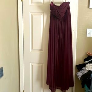 Burgundy color strapless dress. Wore one time for my daughter’s wedding.